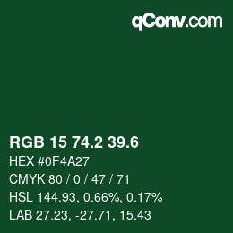 カラーコード: RGB 15 74.2 39.6 | qconv.com
