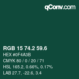 カラーコード: RGB 15 74.2 59.6 | qconv.com