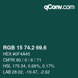 カラーコード: RGB 15 74.2 69.6 | qconv.com