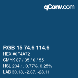 カラーコード: RGB 15 74.6 114.6 | qconv.com