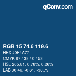 カラーコード: RGB 15 74.6 119.6 | qconv.com