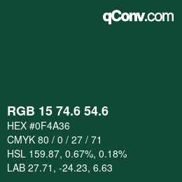 カラーコード: RGB 15 74.6 54.6 | qconv.com
