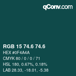 カラーコード: RGB 15 74.6 74.6 | qconv.com