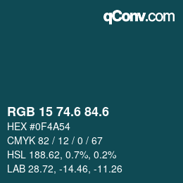 カラーコード: RGB 15 74.6 84.6 | qconv.com