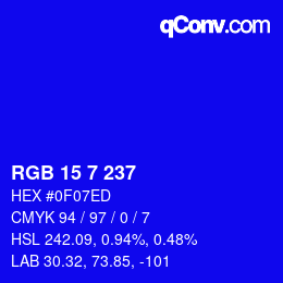 Color code: RGB 15 7 237 | qconv.com