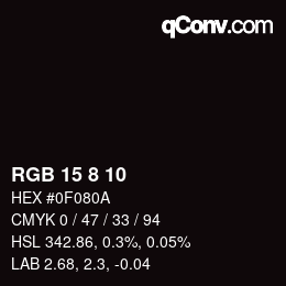 Color code: RGB 15 8 10 | qconv.com