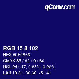 カラーコード: RGB 15 8 102 | qconv.com