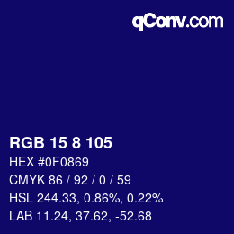 Color code: RGB 15 8 105 | qconv.com
