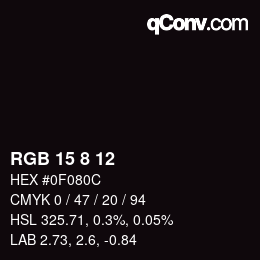 Color code: RGB 15 8 12 | qconv.com