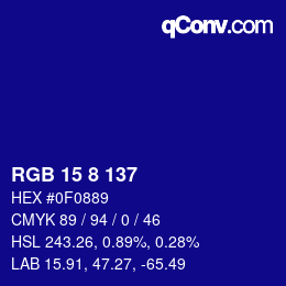 カラーコード: RGB 15 8 137 | qconv.com