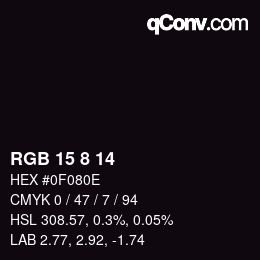 Color code: RGB 15 8 14 | qconv.com