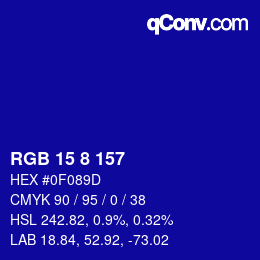 カラーコード: RGB 15 8 157 | qconv.com