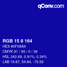 カラーコード: RGB 15 8 164 | qconv.com