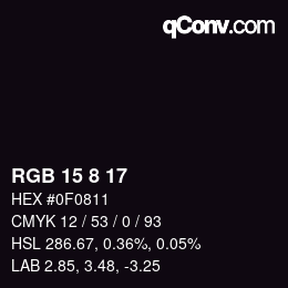 カラーコード: RGB 15 8 17 | qconv.com