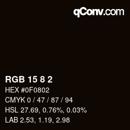 Color code: RGB 15 8 2 | qconv.com