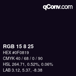 カラーコード: RGB 15 8 25 | qconv.com