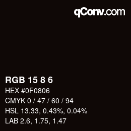 Color code: RGB 15 8 6 | qconv.com