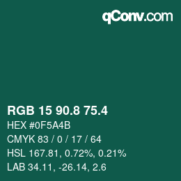 カラーコード: RGB 15 90.8 75.4 | qconv.com
