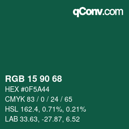 カラーコード: RGB 15 90 68 | qconv.com