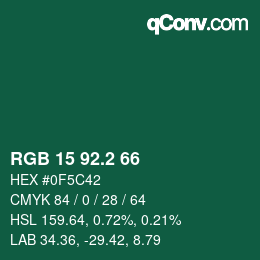 カラーコード: RGB 15 92.2 66 | qconv.com