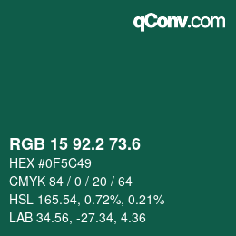 カラーコード: RGB 15 92.2 73.6 | qconv.com