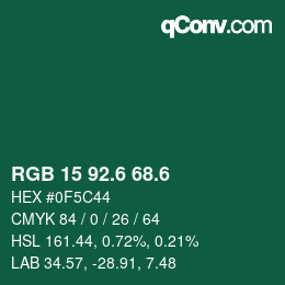 カラーコード: RGB 15 92.6 68.6 | qconv.com