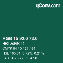 カラーコード: RGB 15 92.6 73.6 | qconv.com