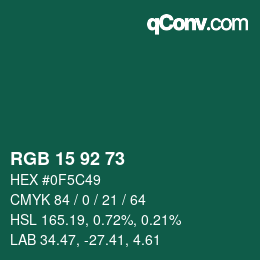 カラーコード: RGB 15 92 73 | qconv.com