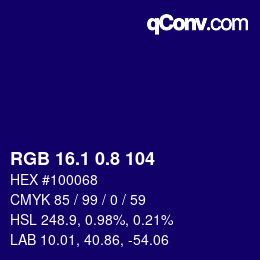 カラーコード: RGB 16.1 0.8 104 | qconv.com
