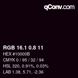 Color code: RGB 16.1 0.8 11 | qconv.com