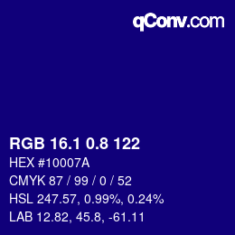 カラーコード: RGB 16.1 0.8 122 | qconv.com