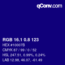 カラーコード: RGB 16.1 0.8 123 | qconv.com