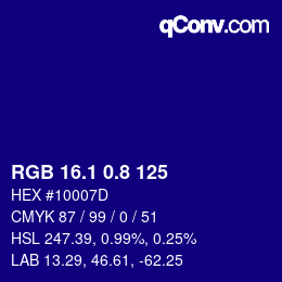 カラーコード: RGB 16.1 0.8 125 | qconv.com
