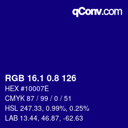 カラーコード: RGB 16.1 0.8 126 | qconv.com