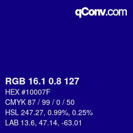 カラーコード: RGB 16.1 0.8 127 | qconv.com