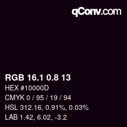 Color code: RGB 16.1 0.8 13 | qconv.com
