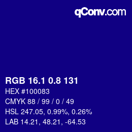 カラーコード: RGB 16.1 0.8 131 | qconv.com
