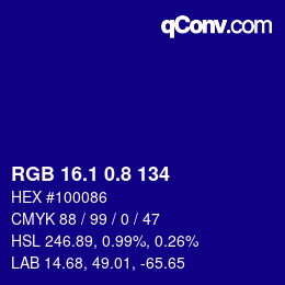 カラーコード: RGB 16.1 0.8 134 | qconv.com