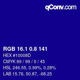 カラーコード: RGB 16.1 0.8 141 | qconv.com