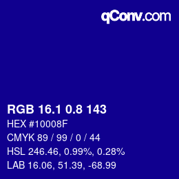 カラーコード: RGB 16.1 0.8 143 | qconv.com