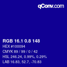 カラーコード: RGB 16.1 0.8 148 | qconv.com