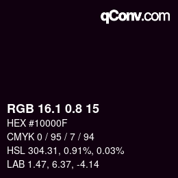 Color code: RGB 16.1 0.8 15 | qconv.com