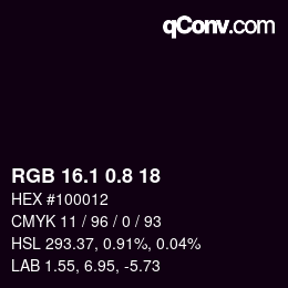 Color code: RGB 16.1 0.8 18 | qconv.com