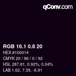Color code: RGB 16.1 0.8 20 | qconv.com
