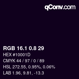 カラーコード: RGB 16.1 0.8 29 | qconv.com