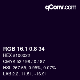 Color code: RGB 16.1 0.8 34 | qconv.com