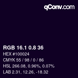Color code: RGB 16.1 0.8 36 | qconv.com