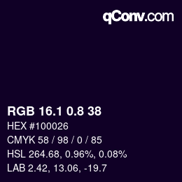 カラーコード: RGB 16.1 0.8 38 | qconv.com