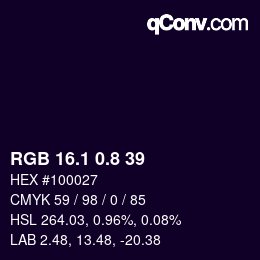 Color code: RGB 16.1 0.8 39 | qconv.com