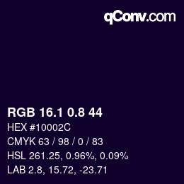 Color code: RGB 16.1 0.8 44 | qconv.com